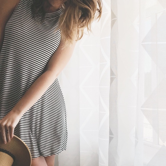 Anthropologie Dresses & Skirts - Puella Black + White Stripe Sleeveless Swing Dress